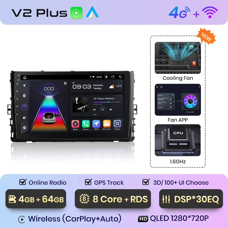Junsun Wireless CarPlay Android Auto Radio For VOLKSWAGEN LAVIDA PLU 2018 Car Intelligent Systems RDS BT WiFi 2 din