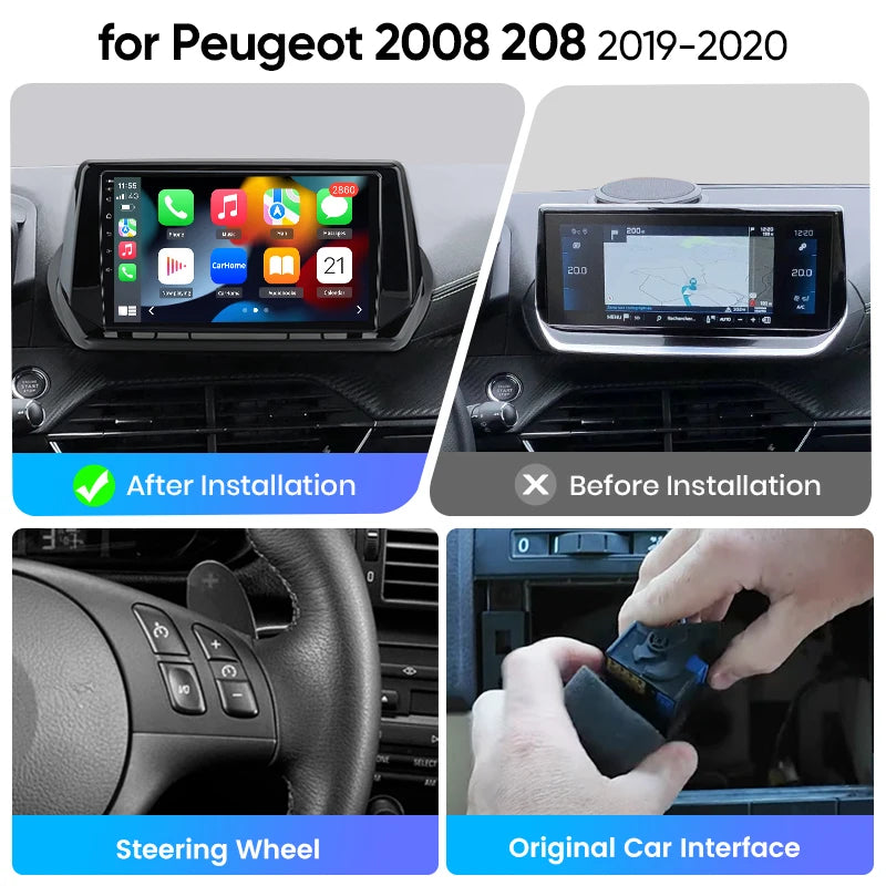 Junsun 8 Core Car Stereo for Peugeot 2008 208 2019-2020  Wireless Carplay Android Auto GPS Navigation FM RDS eSIM Bluetooth