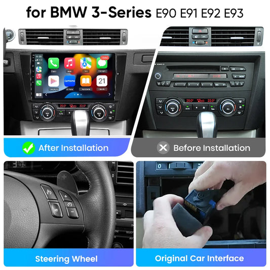 Junsun eSIM Android Wireless CarPlay Auto Car Radio For BMW 3-Series E90 E91 E92 E93 Car Intelligent Systems DSP SWC