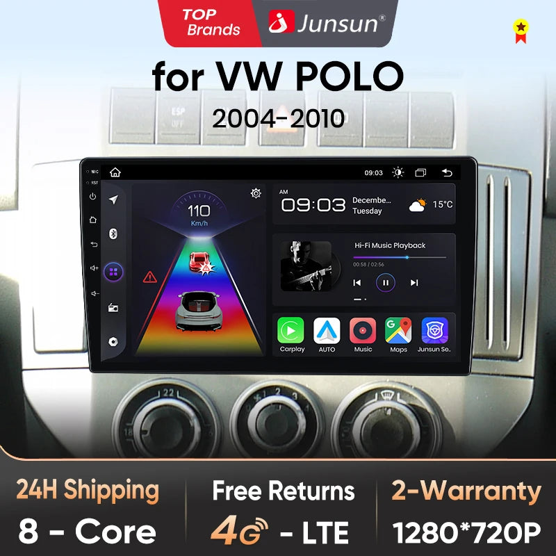 Junsun Wireless CarPlay Android Auto Radio For VOLKSWAGEN POLO 2004 2005 2006-2010 Car Intelligent Systems RDS BT WiFi 2 din