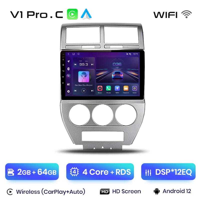 Junsun V1 AI Voice Wireless CarPlay Android Auto Radio For Jeep Compass 2007-2009 4G Car Multimedia GPS 2din autoradio