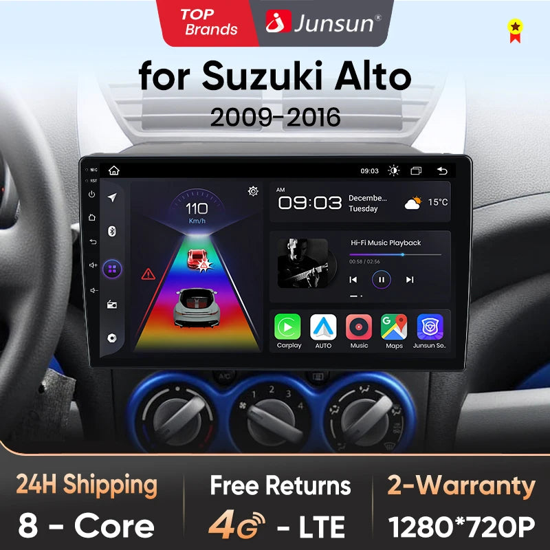 Junsun Wireless CarPlay Android Auto Radio For Suzuki Alto 2009 2010 2011 2012 -2016 Car Intelligent Systems RDS BT WiFi 2 din