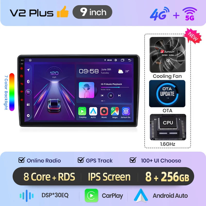 Junsun Wireless CarPlay Car Radio For VW Golf 4 Passat POLO Transport T5 Multivan Seat Jetta Android Multimedia