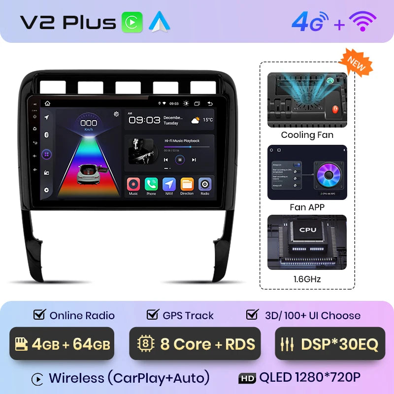 Junsun V1 AI Voice Wireless CarPlay Android Auto Radio For Porsche Cayenne 1 9PA 2002-2010 4G Car Multimedia GPS 2din autoradio