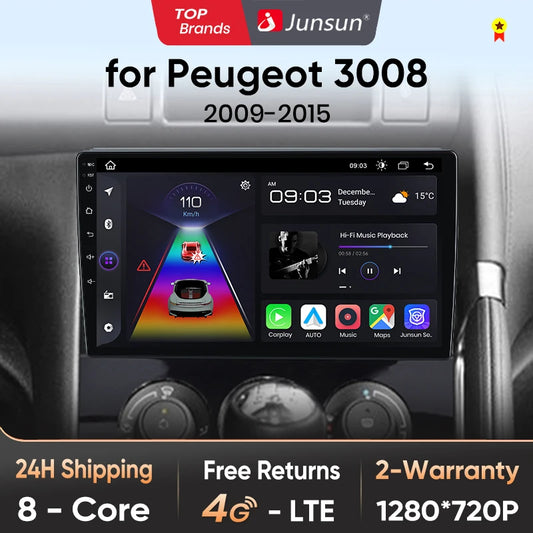 Junsun V1 Plus Car Radio For Peugeot 3008 2009 - 2015 wireless CarPlay Android Auto car intelligent systems No 2 din 2din DVD