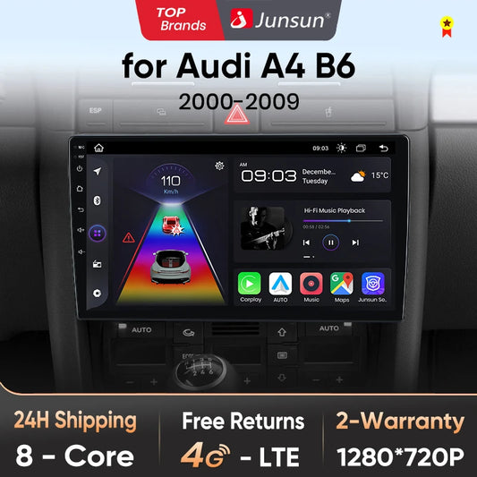 Junsun V1 AI Voice - Radio inalámbrica CarPlay Android para coche Audi A4 B6 2000-2009, GPS, 2DIN 