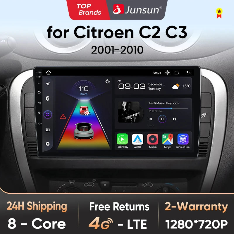 Junsun V1 Plus Car Radio For Citroen C2 C3 2001 - 2010 wireless CarPlay Android Auto car intelligent systems No 2 din 2din DVD