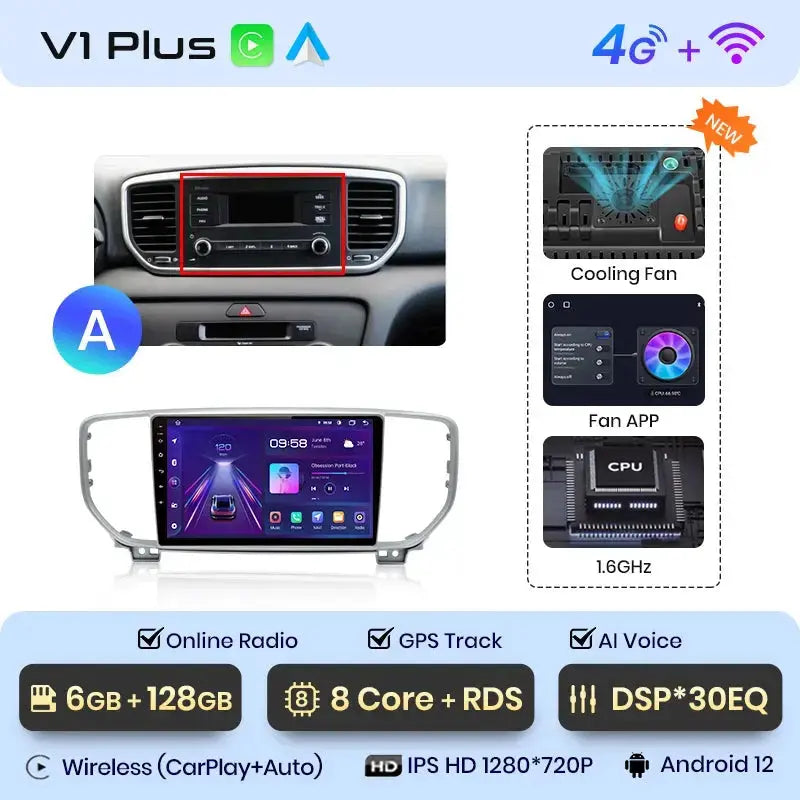 Junsun V1pro AI Voice Car Radio Android Auto Multimedia Player For Kia Sportage 4 QL 2018-2021 Carplay 4G DSP 2din GPS autoradio - Junsun Official Store