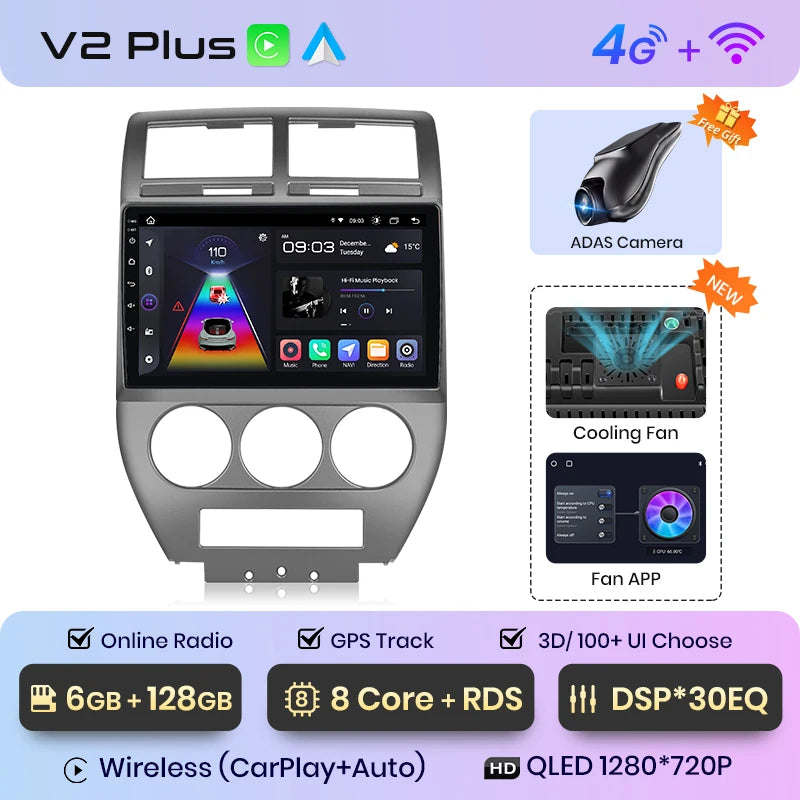 Junsun V1 AI Voice Wireless CarPlay Android Auto Radio For Jeep Compass 2007-2009 4G Car Multimedia GPS 2din autoradio