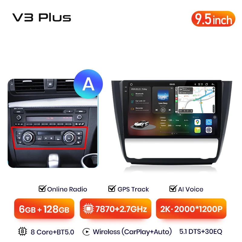 Junsun V3 Plus 2K Wireless CarPlay Android Auto Car Intelligent Systems for BMW 1-Series E87 E81 E82 E88 2004-2011 Autoradio