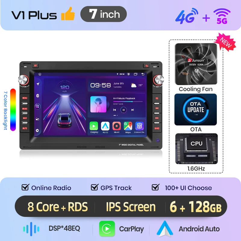 Junsun Wireless CarPlay Car Radio For VW Golf 4 Passat POLO Transport T5 Multivan Seat Jetta Android Multimedia