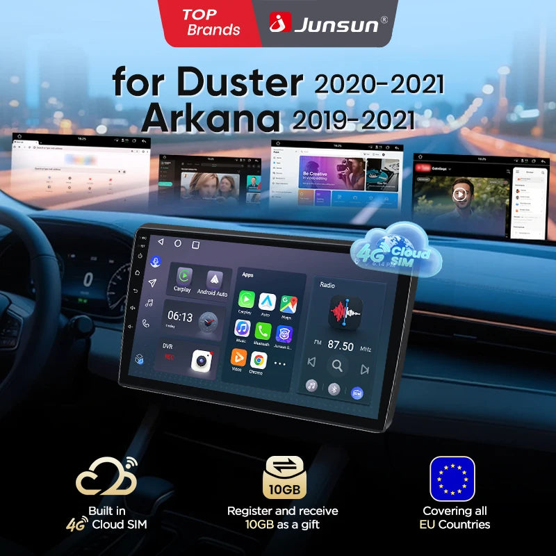 Junsun eSIM Android 14 Wireless CarPlay Android Radio For Duster 2020-2021 For Arkana 2019-2021Autoradio Stereo auto accessories