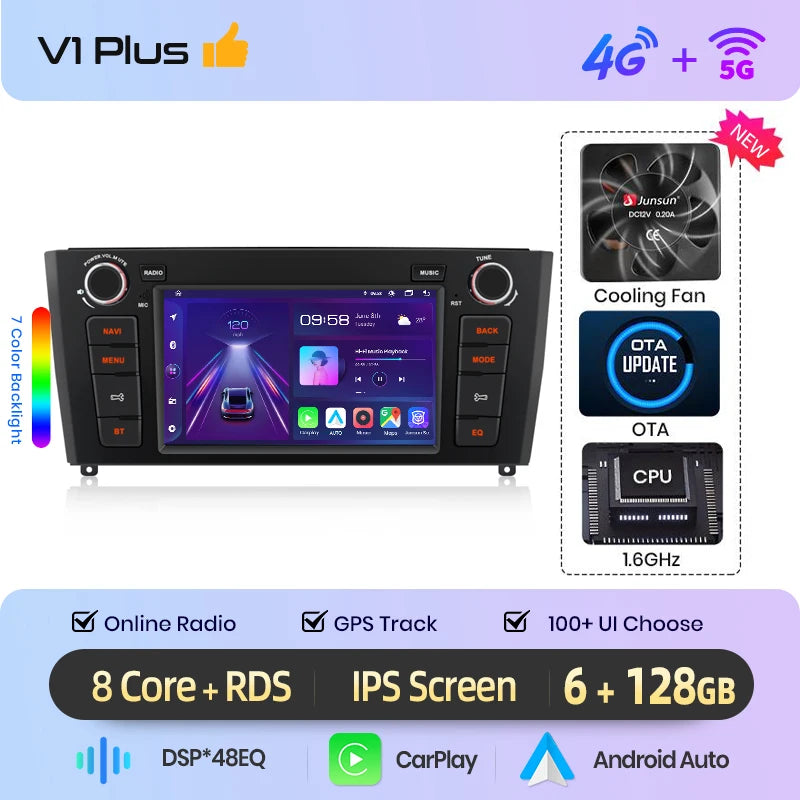 Junsun Wireless CarPlay Car Radio For BMW 1 Series E81 E82 E87 E88 2004 2005-2012  Android Multimedia