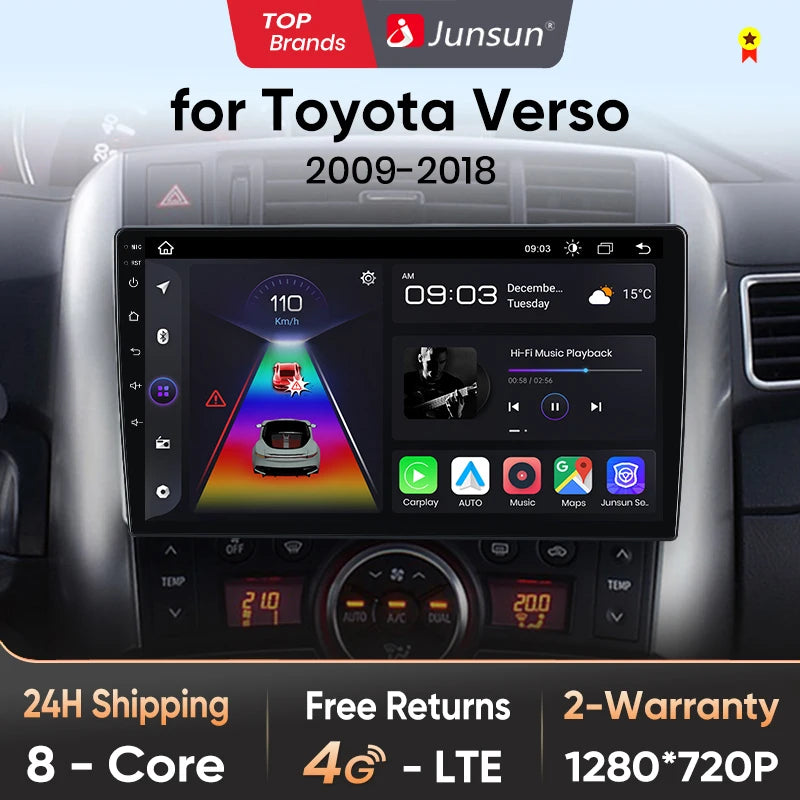 Junsun V1 AI Voice Wireless CarPlay Android Auto Radio for Toyota Verso R20 2009 - 2018 4G Car Multimedia GPS 2din autoradio