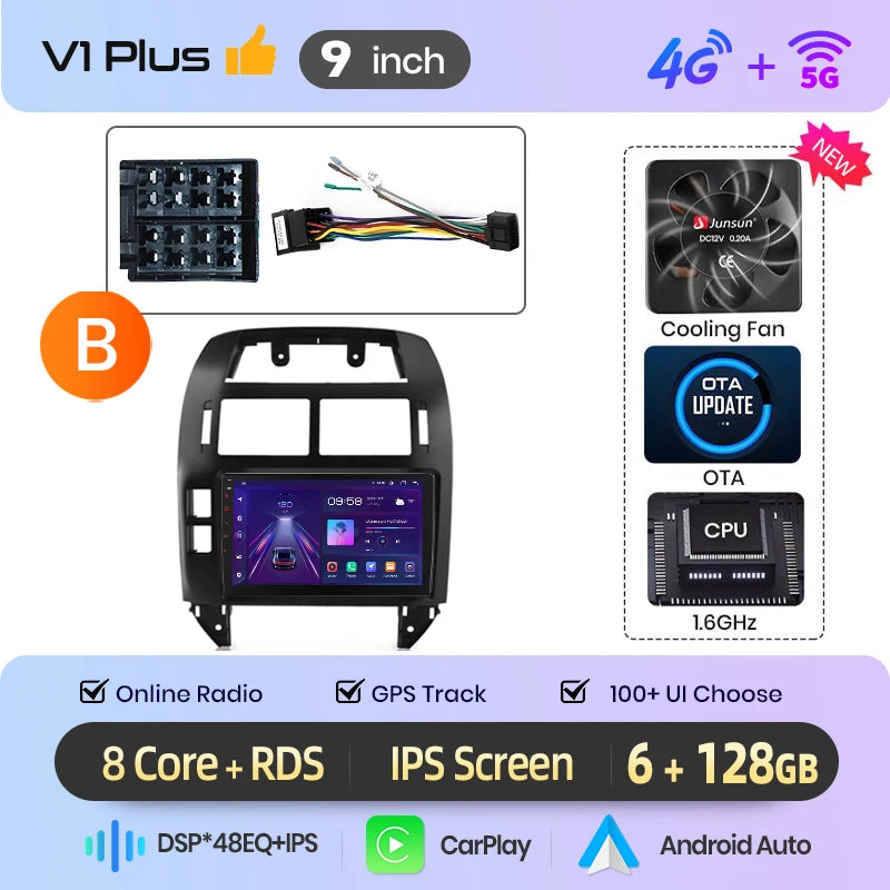 Junsun Wireless CarPlay Car Radio For Volkswagen Polo Mk4 IV 2001-2009 Android Multimedia