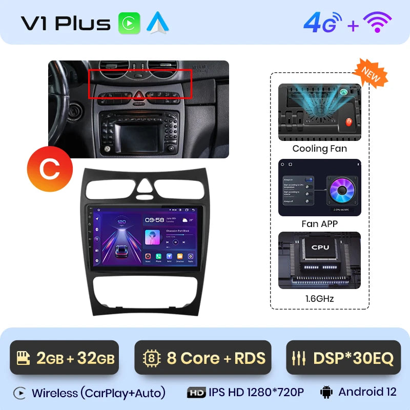 Junsun CarPlay Android Auto Car Radio for Mercedes Benz C Class CLK Class W203 W209 S203 A209 2000-2005 Intelligent Systems Auto