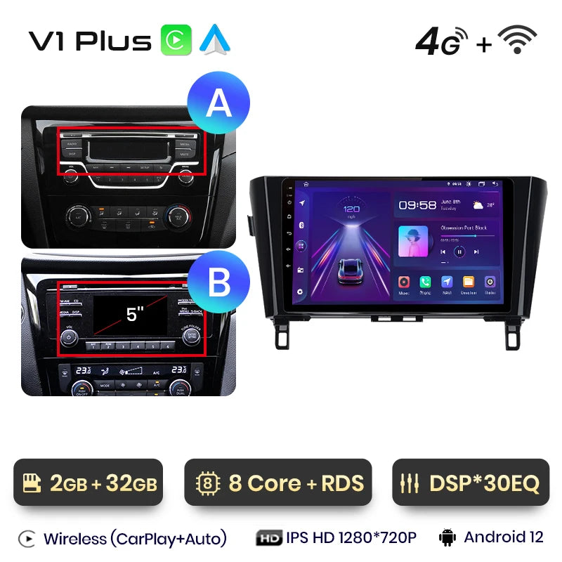 Junsun V1 Drahtloses CarPlay Android Autoradio für Nissan Qashqai J11 X-Trail 3 T32 2013-2017 Auto-Multimedia-GPS 2din Autoradio 