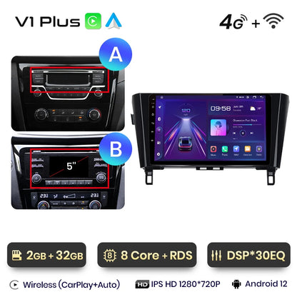 Junsun V1 Drahtloses CarPlay Android Autoradio für Nissan Qashqai J11 X-Trail 3 T32 2013-2017 Auto-Multimedia-GPS 2din Autoradio 