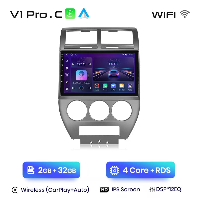 Junsun V1 AI Voice Wireless CarPlay Android Auto Radio For Jeep Compass 2007-2009 4G Car Multimedia GPS 2din autoradio