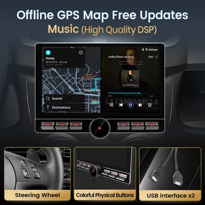 Junsun 10.6 Inch Universal Rotatable 1DIN 2DIN Car Radio Wireless CarPlay Android Auto Touch Screen Multimedia GPS autoradio