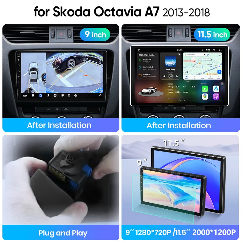 Junsun Wireless CarPlay Car Radio For SKODA Octavia 3 A7 2013 - 2018 Android Multimedia