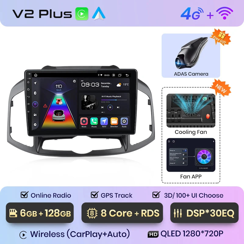 Junsun V1pro AI Voice - Radio para coche, reproductor multimedia Android Auto para Chevrolet Captiva 2011-2016, Carplay 4G, 2 DIN, GPS 
