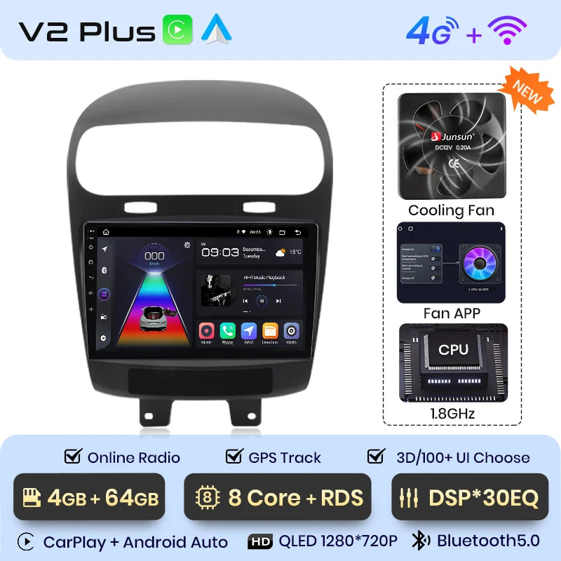 Radio Junsun V1 Plus para Dodge Journey y Fiat Freemont (2011-2020), inalámbrica, CarPlay, Android Auto, 2 DIN, DVD. 