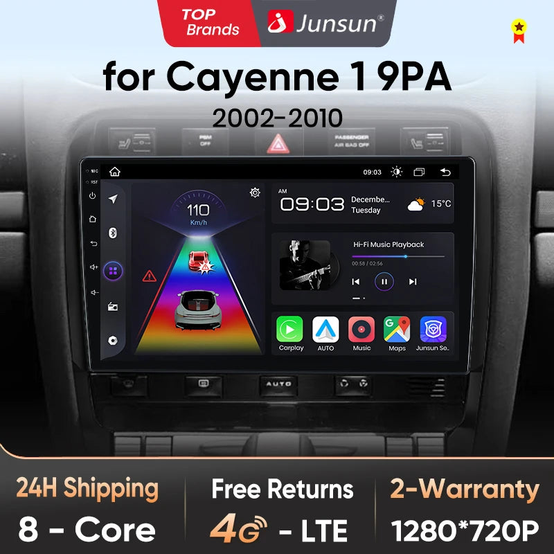 Junsun V1 AI Voice Wireless CarPlay Android Auto Radio For Porsche Cayenne 1 9PA 2002-2010 4G Car Multimedia GPS 2din autoradio