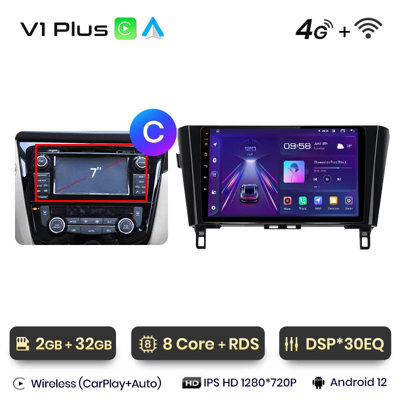 Junsun V1 Drahtloses CarPlay Android Autoradio für Nissan Qashqai J11 X-Trail 3 T32 2013-2017 Auto-Multimedia-GPS 2din Autoradio 