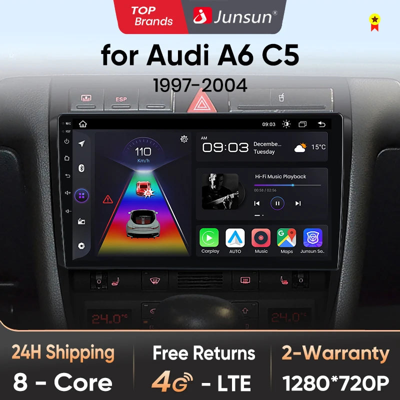Junsun V1 AI Stimme Drahtlose CarPlay Android Auto Radio Für Audi A6 C5 1997-2004 S6 RS6 4G Auto Multimedia GPS 2din autoradio 