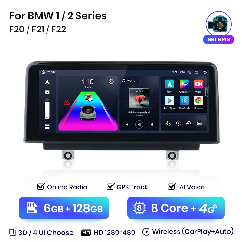 Junsun Wireless CarPlay Andorid Auto Car Radio For BMW Series 1 2 3 4 F20 F21 F22 F30 F31 F32 F33 F34 F36 GPS 4G WiFi Multimedia