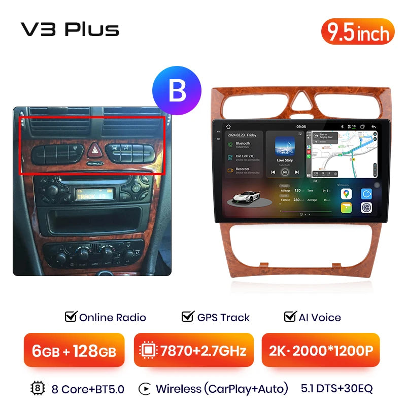 Sistemas inteligentes Junsun V3 Plus 2K CarPlay Android Auto para Mercedes Benz Clase C, CLK, W203, W209, S203, A209 (2000-2005) 