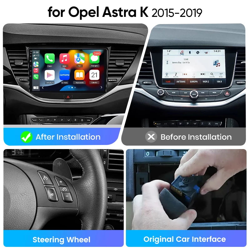 Junsun eSIM Android 14 Wireless CarPlay Android Auto Radio For Opel Astra K 2015-2019 Stereo 2din Head Unit accessories