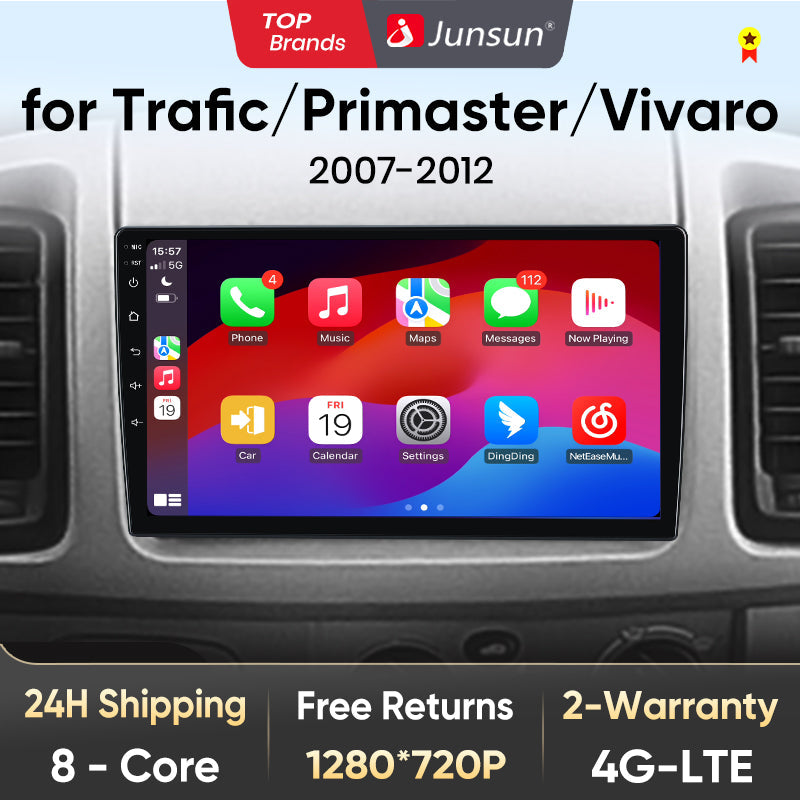 Junsun AI Voice 2 din Android Auto Radio do Renault Trafic Nissan Primastar Opel Vivaro 2006-2010 Carplay 4G Car Multimedia GPS 2din autoradio