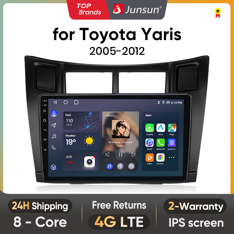 Junsun AI voice 4G LTE bezprzewodowy CarPlay Android Auto Radio dla Toyoty Yaris 2005 - 2012 Inteligentny system multimedialny Odbiornik stereo RDS BT 2 din autoradio GPS Navi ekran