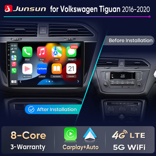 Junsun Wireless CarPlay Car Radio For Volkswagen Tiguan 2 2016 - 2020 Android Multimedia