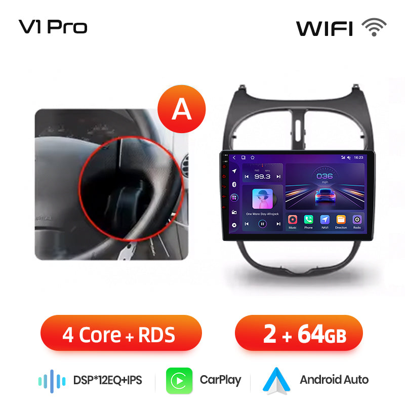 Junsun AI voice 4G LTE wireless CarPlay Android Auto Radio For Peugeot 206 206CC 206SW 2001-2008 Car Intelligent Systems Multimedia player Stereo RDS BT 2 din autoradio GPS Navi screen