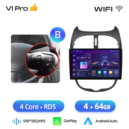 Junsun AI voice 4G LTE wireless CarPlay Android Auto Radio For Peugeot 206 206CC 206SW 2001-2008 Car Intelligent Systems Multimedia player Stereo RDS BT 2 din autoradio GPS Navi screen