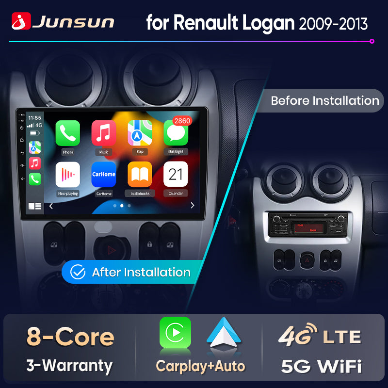 Junsun Android Auto Car Radio For Renault Logan 1 Sandero 2009 2010 2011-2013 Multimedia Wireless CarPlay SWC GPS Navi RDS DSP