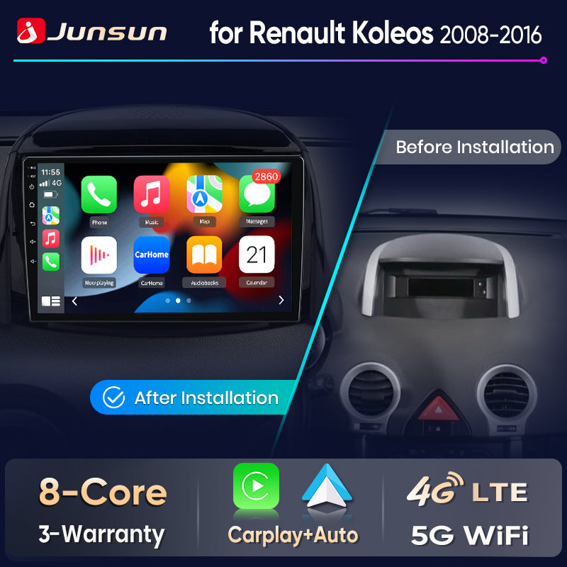 Junsun Wireless CarPlay Car Radio For Renault Koleos 2008 2009 2010-2016 Android Multimedia