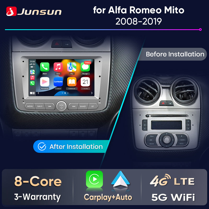 Junsun Wireless CarPlay Car Radio For Alfa Romeo Mito 2008 2009 2010-2012 Android Multimedia