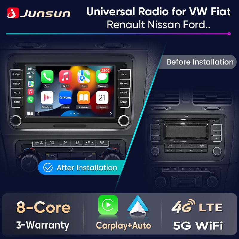 Junsun Wireless CarPlay Car Radio For VW Volkswagen Golf Passat B7 B6 Skoda Seat Octavia Polo Tiguan Jetta Android Multimedia - Junsun Official Store