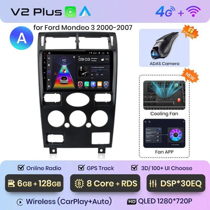 Junsun AI voice 4G LTE wireless CarPlay Android Auto Radio For Ford Mondeo 3 2000 -2007 Car Intelligent Systems Multimedia player Stereo RDS BT 2 din autoradio GPS Navi screen