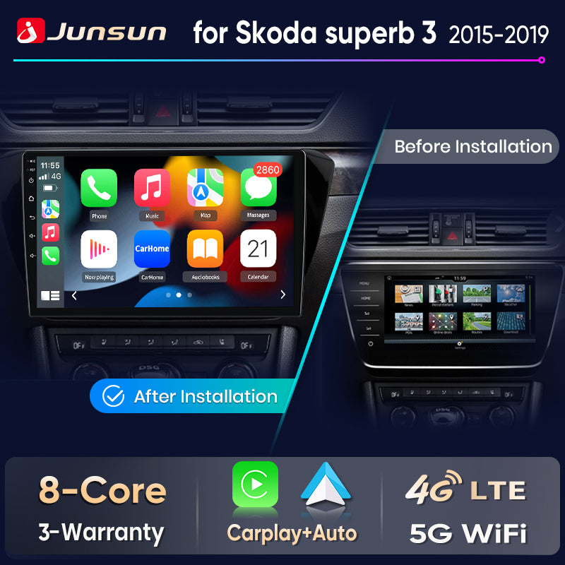Junsun Wireless CarPlay Car Radio For Skoda Superb 3 2015 - 2019 Android Multimedia - Junsun Official Store
