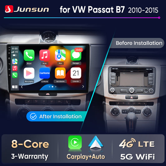 Junsun Wireless CarPlay Car Radio For VW Volkswagen Passat B6 B7 B8 CC 2007-2021 Android Multimedia